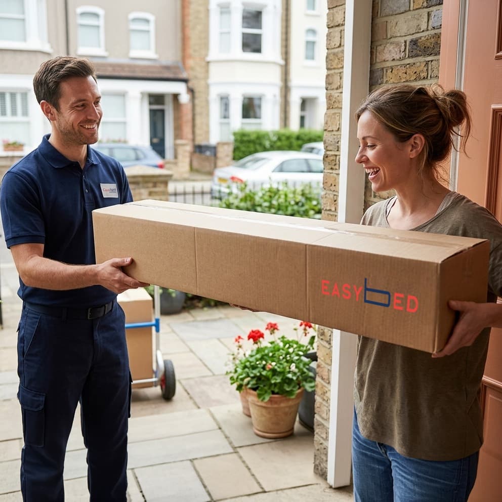 Un corriere consegna il pacco EasyBed alla porta di casa