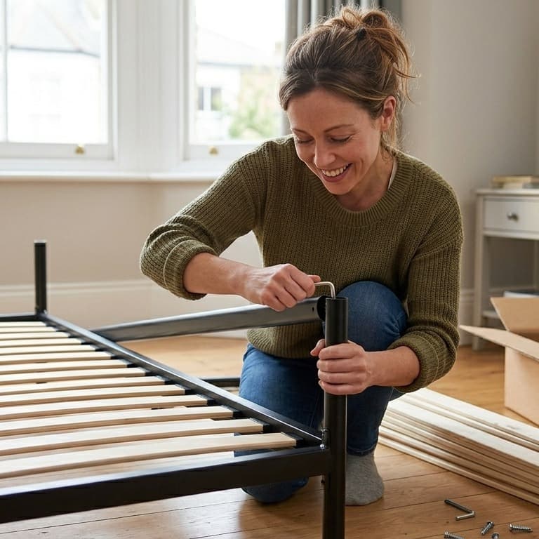 Montaggio della rete EasyBed: viti e bulloni che entrano nel giunto centrale